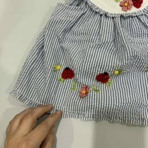 LITTLE BITTY TODDLER DRESS 6/9 LIGHT BLUE/WHITE WITH FLOWERS AND LADYBUGS - Picture 3 of 5